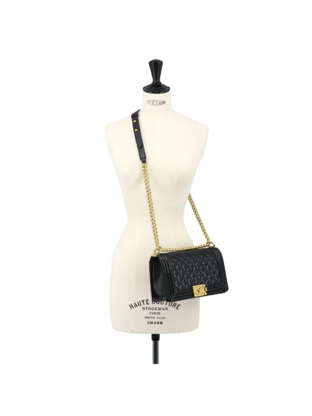 Chanel Boy Chain Shoulder Bag Lambskin Black Gold